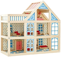 ⁣Деревянный трехэтажный кукольный дом без наполнения, h=75 см